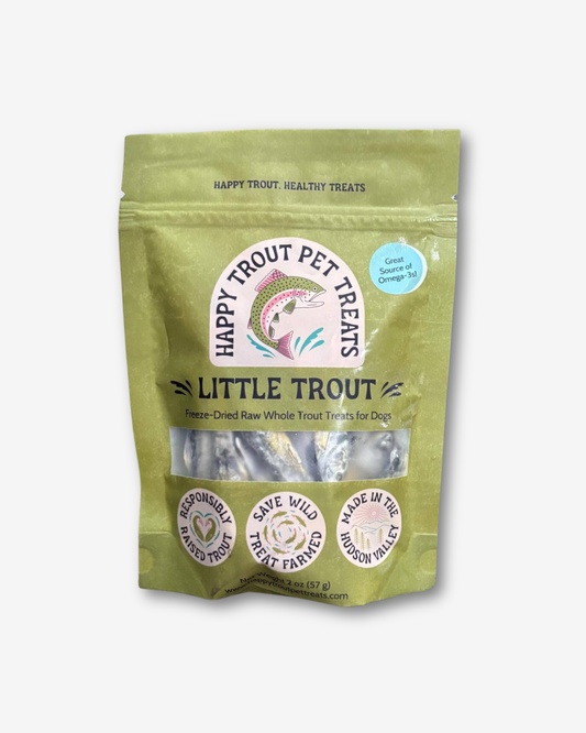 Bag of Happy Trout Little Trout freeze-dried whole trout dog treats